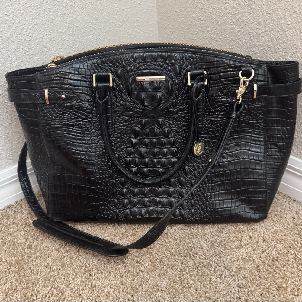 Brahmin Lincoln Black Crocodile-Embossed Tote